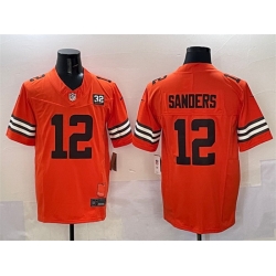 Men Cleveland Browns 12 Shedeur Sanders Orange 2025 Draft F U S E  With Jim Brown Memorial  26 Home Patch Vapor Limited Stitched Football Jersey