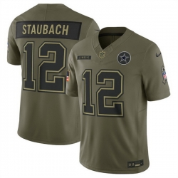 Men Dallas Cowboys 12 Roger Staubach Olive 2025 Salute to Service Limited Stitched Football Jersey