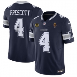 Men Dallas Cowboys 4 Dak Prescott Navy 2025 F U S E  With 4 star C Patch And Walter Payton Patch Vapor Limited Stitched Football Jersey