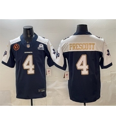 Men Dallas Cowboys 4 Dak Prescott Navy F U S E  With John Madden Patch  26 Established In 1960 Patch Thanksgiving Vapor Limited Stitched Football Jersey