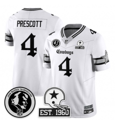 Men Dallas Cowboys 4 Dak Prescott White 2025 F U S E  With John Madden Patch  26 Established In 1960 Patch Vapor Limited Stitched Football Jersey