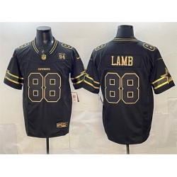 Men Dallas Cowboys 88 CeeDee Lamb Black Gold 2025 F U S E  94 Marshawn Kneeland Memorial Patch Vapor Limited Stitched Football Jersey