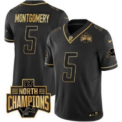 Men Detroit Lions 5 David Montgomery Black Gold F U S E  2023 NFC North Division Champions Patch Vapor Limited Stitched Football Jersey