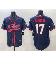 Men Houston Texans 17 Braxton Berrios Navy With Patch Cool Base Stitched Baseball Jersey