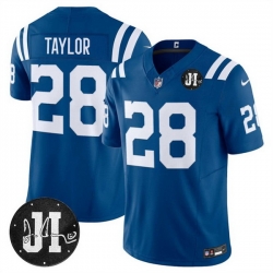 Men Indianapolis Colts 28 Jonathan Taylor Blue 2025 F U S E  Jim Irsay Patch Vapor Limited Stitched Football Jersey