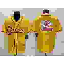 Men Kansas City Chiefs Gold Team Big Logo With Patch Cool Base Stitched Baseball Jersey
