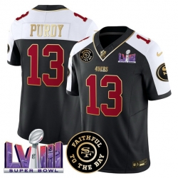 Men San Francisco 49ers 13 Brock Purdy Black Alternate 2025 F U S E  Faithful  26 Super Bowl LVIII Patch Vapor Limited Stitched Football Jersey