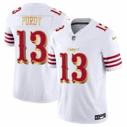 Men San Francisco 49ers 13 Brock Purdy White Gold 2025 F U S E Rivalries Vapor Limited Stitched Football Jersey