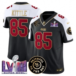 Men San Francisco 49ers 85 George kittle Black Alternate 2025 F U S E  Faithful  26 Super Bowl LVIII Patch Vapor Limited Stitched Football Jersey