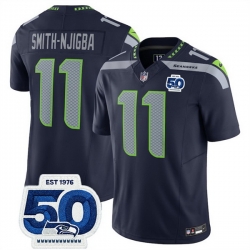 Men Seattle Seahawks 11 Jaxon Smith Njigba Navy 2025 F U S E  50th Anniversary Patch Vapor Untouchable Limited Stitched Football Jersey