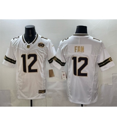 Men Seattle Seahawks 12 Fan White Gold 2025 F U S E  50th Season Patch Limited Stitched Football Jersey
