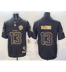 Men Miami Dolphins 13 Dan Marino Black Gold F U S E  With Patch Limited Stitched Football Jersey