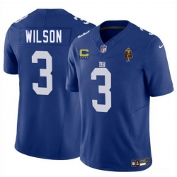 Men New York Giants 3 Russell Wilson Blue 2025 F U S E  With 4 star C Patch And Walter Payton Patch Vapor Untouchable Limited Stitched Jersey