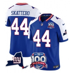 Men New York Giants 44 Cam Skattebo Royal White 2025 Draft F U S E  100th Season  26 State Patch Vapor Limited Stitched Football Jersey
