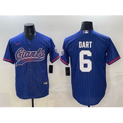 Men New York Giants 6 Jaxson Dart Royal Pinstripe With Patch Cool Base Stitched Baseball Jersey