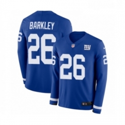 Youth Nike New York Giants 26 Saquon Barkley Limited Royal Blue Therma Long Sleeve NFL Jersey
