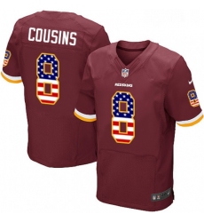 Mens Nike Washington Redskins 8 Kirk Cousins Elite Burgundy Red Home USA Flag Fashion NFL Jersey