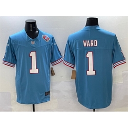 Men Tennessee Titans 1 Cameron Ward Blue 2025 Draft F U S E  1997 Throwback Patch Vapor Limited Stitched Football Jersey