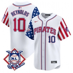 Men Pittsburgh Pirates 10 Bryan Reynolds White 2024 Fourth of July Vapor Limited Stitched Baseball Jersey