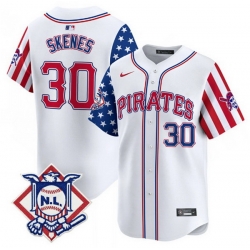 Men Pittsburgh Pirates 30 Paul Skenes White 2024 Fourth of July Vapor Limited Stitched Baseball Jersey