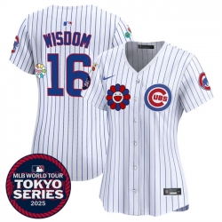 Women Chicago Cubs 16 Patrick Wisdom White 2025 Tokyo Series Limited Stitched Baseball Jersey