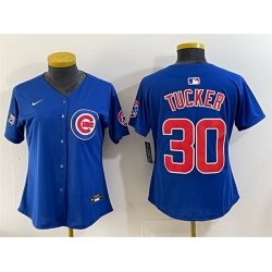 Women Chicago Cubs 30 Kyle Tucker Royal Ryne Sandberg Tribute Vapor Limited V2 Stitched Baseball Jersey