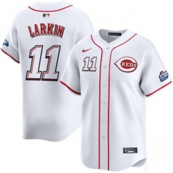 Men Cincinnati Reds 11 Barry Larkin White 2025 Speedway Classic Home Limited Stitched Baseball Jersey