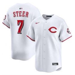 Men Cincinnati Reds 7 Spencer Steer White 2025 Home Limited Stitched Baseball Jersey
