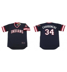 Indians 34 Joe Charboneau Black 1980 Throwback Cool Base Jersey