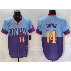 Men Colorado Rockies 14 Ezequiel Tovar Purple Light Blue 2025 City Connect Limited Stitched Baseball Jersey