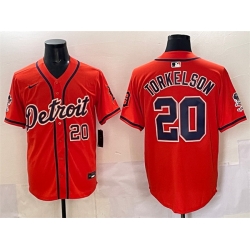 Men Detroit Tigers 20 Spencer Torkelson Orange With Patch Vapor Premier Limited Stitched Baseball Jersey