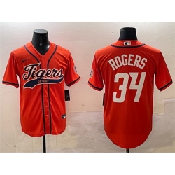 Men Detroit Tigers 34 Jake Rogers Orange With Patch Cool Base Stitched Baseball Jersey