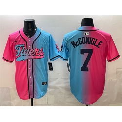 Men Detroit Tigers  7 Kevin McGonigle Pink Blue Limited Stitched Baseball Jersey