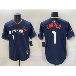 Men Houston Astros 1 Carlos Correa Navy 2025 City Connect With Texas Patch Limited Stitched Baseball Jersey