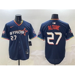 Men Houston Astros 27 Jose Altuve Navy 2025 City Connect With Texas Patch Limited Stitched Baseball Jersey