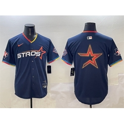 Men Houston Astros Team Big Logo Navy 2025 City Connect With Texas Patch Limited Stitched Baseball Jersey 002