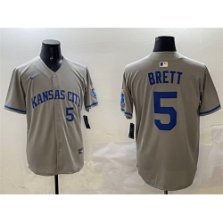 Men Kansas City Royals 5 George Brett Grey 2024 Away Limited Stitched Baseball Jersey