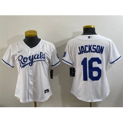 Women Kansas City Royals 16 Bo Jackson White Cool Base Stitched Jersey 