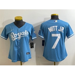 Women Kansas City Royals 7 Bobby Witt Jr  Light Blue Cool Base Stitched Jersey