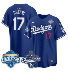 Men Los Angeles Dodgers 17 Shohei Ohtani Royal 2025 World Series Champions  26 Back to Back Champions With No 34 Patch Limited Stitched Baseball Jersey