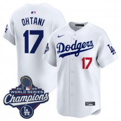 Men Los Angeles Dodgers 17 Shohei Ohtani White 2025 World Series Champions Patch Home Limited Stitched Baseball Jersey