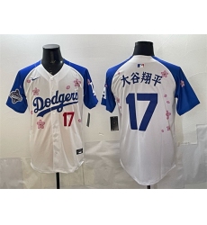 Men Los Angeles Dodgers 17  Shohei Ohtani White Royal 2025 World Series Champions Patch Tokyo Series Limited Stitched Baseball Jersey