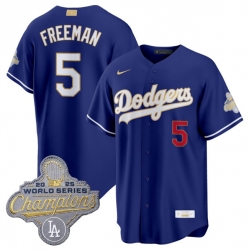 Men Los Angeles Dodgers  5 Freddie Freeman Royal 2026 Alternate Gold Collection Stadium Stitched Baseball Jersey
