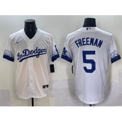 Men Los Angeles Dodgers 5 Freddie Freeman White City Connect Cool Base Stitched Jersey