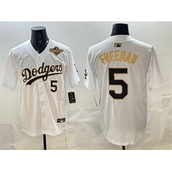 Men Los Angeles Dodgers 5 Freddie Freeman White Gold 2025 World Series Limited Stitched Baseball Jersey