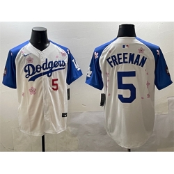 Men Los Angeles Dodgers 5 Freddie Freeman White Royal 2025 Tokyo Series Limited Stitched Baseball Jersey