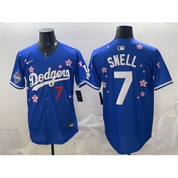 Men Los Angeles Dodgers 7 Blake Snell Royal 2025 World Series Champions Patch Tokyo Series Limited Stitched Baseball Jersey