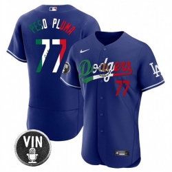Men Los Angeles Dodgers 77 Pezo Pluma Royal Mexico Special Vin Scully Patch Flex Base Stitched Baseball Jersey