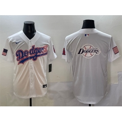 Men Los Angeles Dodgers Team Big Logo White With American Flag Patch Limited Stitched Baseball Jersey