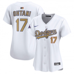 Women Los Angeles Dodgers 17 Shohei Ohtani White 2025 Gold Collection Limited Stitched Baseball Jersey